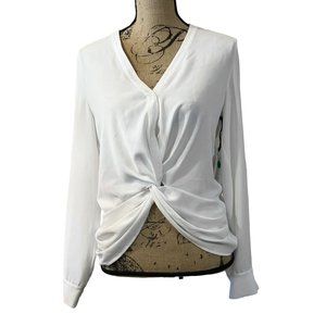 Symphony + Note Long Sleeve White Blouse Knotted / Wrap Front Shirt, Size S NWT
